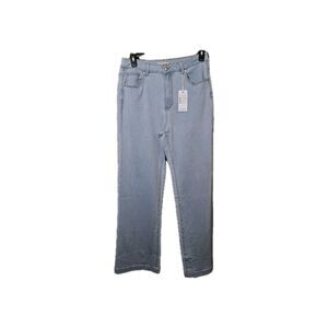 Ettelo High Waisted Light Blue Jeans With Seam Details Wide Leg Size 14 NWT